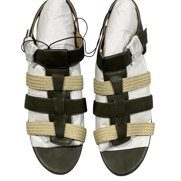 Violet & Red Capree Wedge 10 Braid Woven Cork Green Beige Olive - Picture 11 of 14